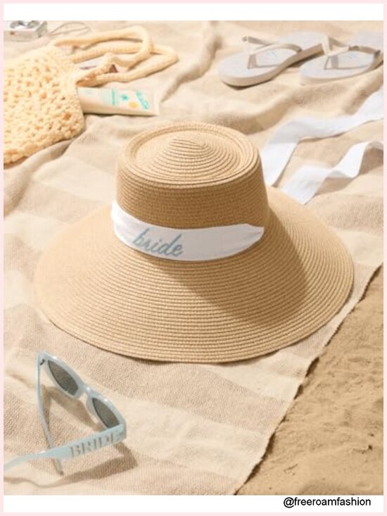 Embroidered Straw Sun Hat - Bachelorette Gift, Wide Brim Beach Hat main image 6